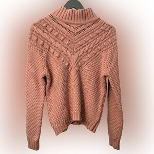 lndustry Pink Mock Neck Cable Knit Sweater Cozy Coquette Preppy Size S NWT